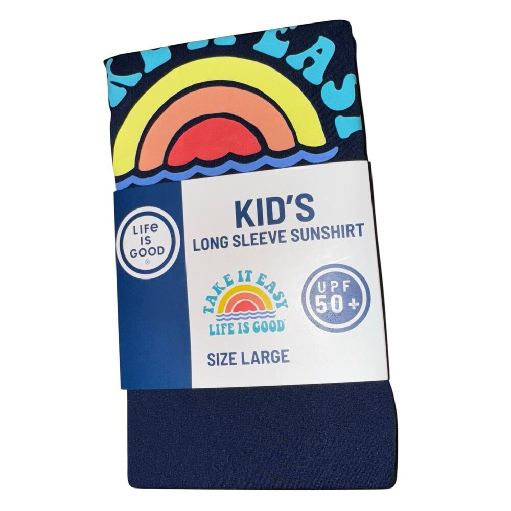 NWT Life is Goodโ Kids Rash Guard Boys LG "Take It Easy" Blue UPF 50 Swim Shirt